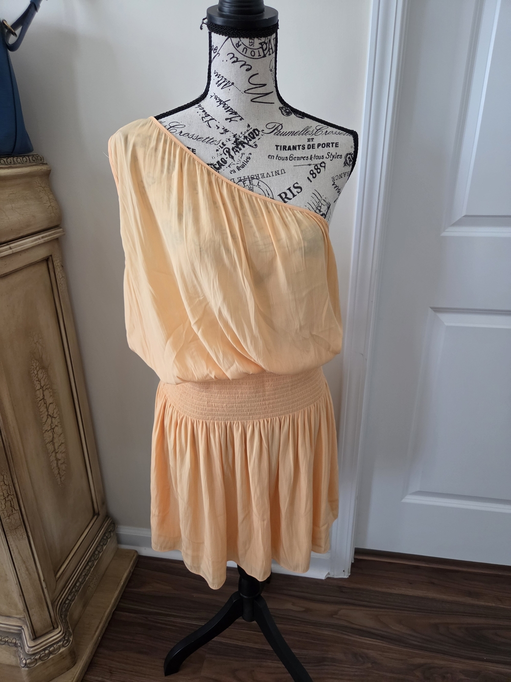 Ramy Brook One-Shoulder Peach Blouson Dress